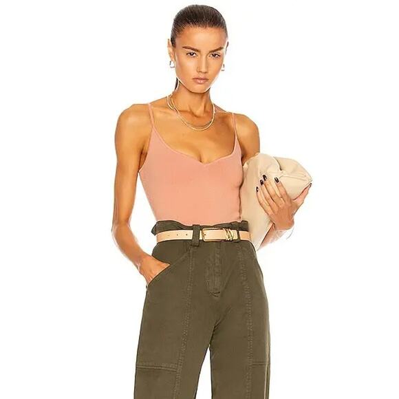 A.L.C. Shana Thong Back Bodysuit XS Sweetheart Neck Ponte Knit Rose Pink - Picture 1 of 8